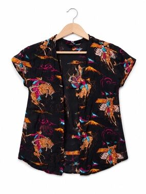 Roper Girls 7/8 NWT Western Horse Print Short Sleeve Blouse